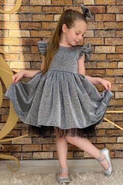 Kız Çocuk Parıldayan Gümüş Elbise