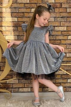 Kız Çocuk Parıldayan Gümüş Elbise