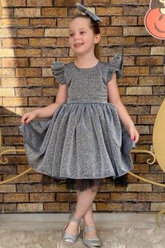 Kız Çocuk Parıldayan Gümüş Elbise