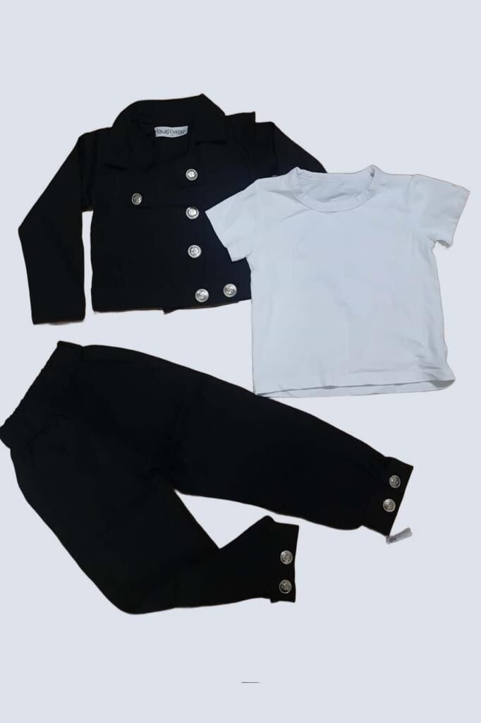 Erkek Çocuk Bisiklet Yaka Bluz ve Gümüş Düğme Detaylı Siyah Ceket Alt Üst Takım