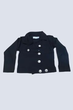 Erkek Çocuk Bisiklet Yaka Bluz ve Gümüş Düğme Detaylı Siyah Ceket Alt Üst Takım