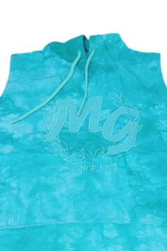 Kız Çocuk Kapüşonlu Kolsuz Since Yazı Baskılı İpli Turkuaz Sweat