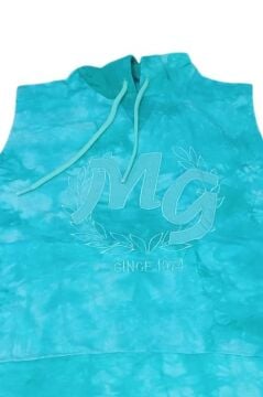 Kız Çocuk Kapüşonlu Kolsuz Since Yazı Baskılı İpli Turkuaz Sweat