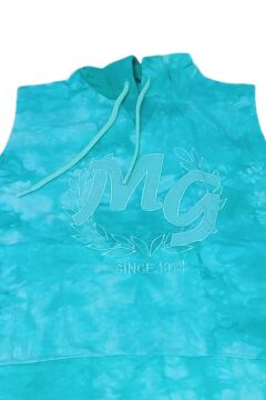 Kız Çocuk Kapüşonlu Kolsuz Since Yazı Baskılı İpli Turkuaz Sweat