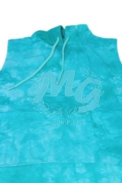 Kız Çocuk Kapüşonlu Kolsuz Since Yazı Baskılı İpli Turkuaz Sweat