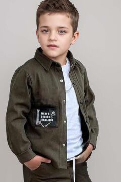 Erkek Çocuk Cıtcıt Düğme Detaylı Gömlek Yaka Ceket Penye Tişört Haki Eşofman Takım