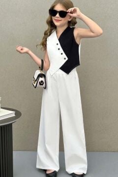 Kız Çocuk Asimetrik Kesim Çift Renk Yelek Palazzo Pantolon Alt Üst Takım