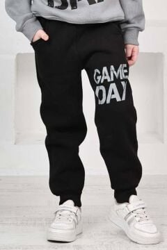 Erkek Çocuk Üzerinde Top ve Game Day Yazı Baskılı Sweatshirt 3 İplik Gri Eşofman Takım