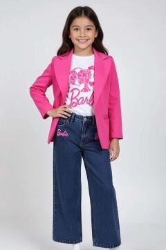 Kız Çocuk Bebek ve Yazı Detaylı T-Shirt Kurdela Düğme Detaylı Blazer Ceket Alt Üst Takım