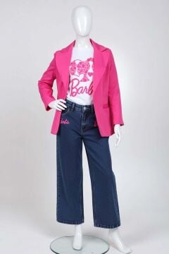 Kız Çocuk Bebek ve Yazı Detaylı T-Shirt Kurdela Düğme Detaylı Blazer Ceket Alt Üst Takım