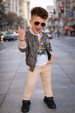 Erkek Çocuk Bisiklet Yaka Eagles Baskılı T-shirt Sırt Baskılı Deri Ceket Alt Üst Takım