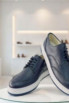 Erkek Çocuk Hava Alan Rahat Taban Bağcıklı Lacivert Ayakkabı