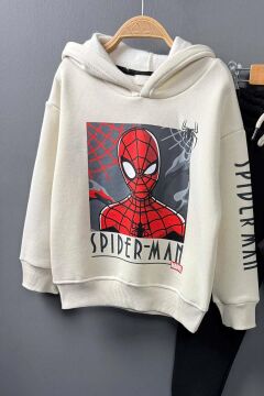 Erkek Çocuk Örümcek Adam Digital Baskılı Kapşonlu Sweat Siyah Eşofman Takım