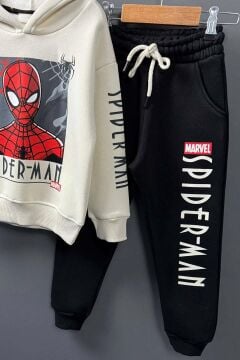 Erkek Çocuk Örümcek Adam Digital Baskılı Kapşonlu Sweat Siyah Eşofman Takım
