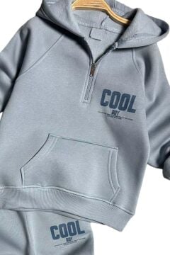 Erkek Çocuk Cool Boy Baskılı Fermuarlı Yaka Cepli Sweatshirt Buz Mavisi Eşofman Takım