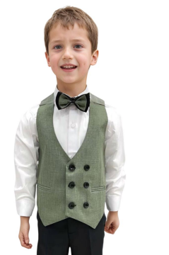 Erkek Bebek Takım Elbise Çizgili Yelekli Yosun Yeşili Alt Üst Takım