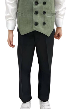 Erkek Bebek Takım Elbise Çizgili Yelekli Yosun Yeşili Alt Üst Takım