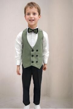 Erkek Bebek Takım Elbise Çizgili Yelekli Yosun Yeşili Alt Üst Takım