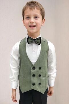 Erkek Bebek Takım Elbise Çizgili Yelekli Yosun Yeşili Alt Üst Takım