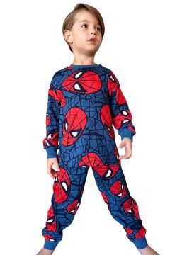 Erkek Çocuk Ağ ve Örümcek Adam Kafa Baskılı Lacivert Pijama Takımı