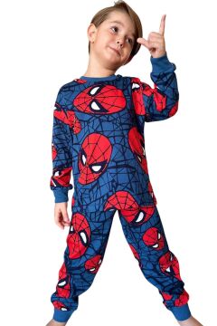 Erkek Çocuk Ağ ve Örümcek Adam Kafa Baskılı Lacivert Pijama Takımı