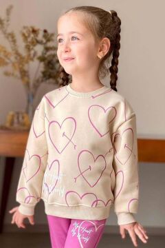 Kız Çocuk My Heart Kalp Baskılı Kazak Fuşya Alt Eşofman Takım