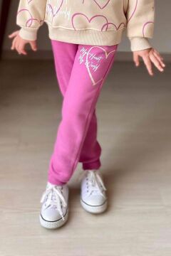 Kız Çocuk My Heart Kalp Baskılı Kazak Fuşya Alt Eşofman Takım