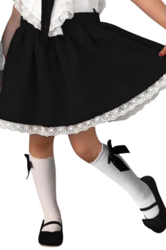 Kız Çocuk V Yaka Omuzları ve Etek Ucu Dantel İşlemeli Siyah Elbise