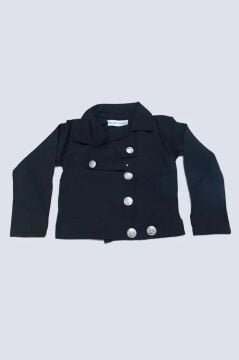 Erkek Çocuk Gold Düğme Detaylı Penye Ceket Dar Kesim Pantolon Siyah Alt Üst Takım