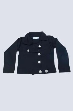 Erkek Çocuk Gold Düğme Detaylı Penye Ceket Dar Kesim Pantolon Siyah Alt Üst Takım