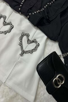 Kız Çocuk Taş İşlemeli Fırfırlı Beyaz Etekli Takım