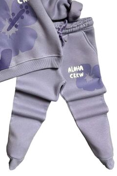 Kız Çocuk Aloha Crew Digital Baskı Kapüşonlu Lila Eşofman Takım