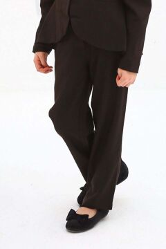 Kız Çocuk Yakası Fırfırlı Kloş Ceket Kahverengi Alt Üst Takım