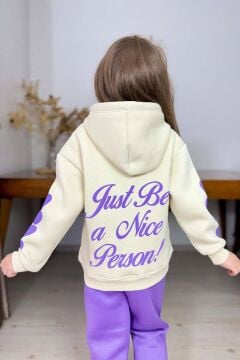 Kız Çocuk Sırt Baskılı ve Kollarında Yazı Detaylı Sweatshirt Mor Eşofman Takım