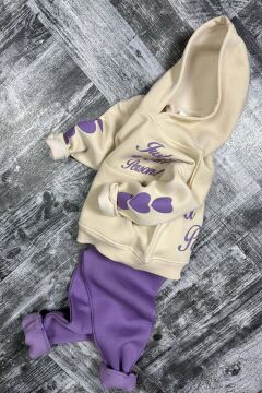 Kız Çocuk Sırt Baskılı ve Kollarında Yazı Detaylı Sweatshirt Mor Eşofman Takım
