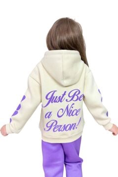 Kız Çocuk Sırt Baskılı ve Kollarında Yazı Detaylı Sweatshirt Mor Eşofman Takım