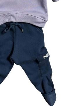 Kız Çocuk Kapüşonlu Üzeri Brooklyn Yazı Detaylı 3 İplik Lila Eşofman Takım