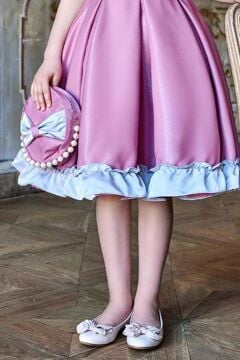 Kız Çocuk Balon Kollu Belinde Broş ve Kemer Detaylı Etek Ucu Fırfırlı Pembe Abiye