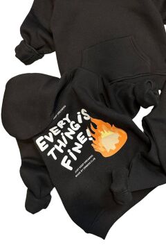 Erkek Çocuk Alev ve Yazı Baskılı Çift Tarafbaskı Sweatshirt Penye Siyah Eşofman Takım