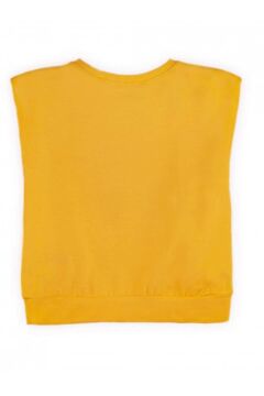 Kız Bebek Çiçek Baskılı Bisiklet Yaka Kolsuz Sarı Tişört