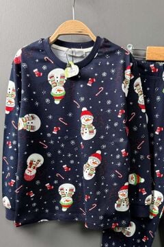 Erkek Çocuk Üzeri Kardan Adam ve Noel Baskılı Lacivert Pijama Takımı