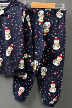 Erkek Çocuk Üzeri Kardan Adam ve Noel Baskılı Lacivert Pijama Takımı