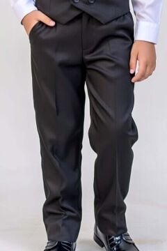 Erkek Çocuk Şal Yaka ve Cep Detaylı Cepken Gabardin Gömlek Papyonlu Siyah Takım Elbise