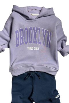 Kız Çocuk Brooklyn Detaylı Kapüşonlu Lila Eşofman Takım
