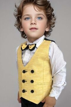 Erkek Bebek Takım Elbise Sarı Yelekli Alt Üst Takım