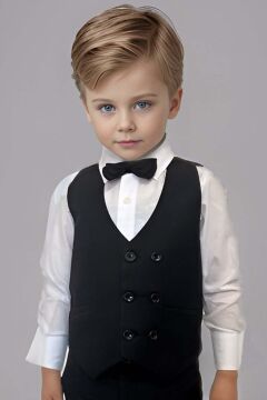 Erkek Bebek Takım Elbise Siyah Yelekli Alt Üst Takım