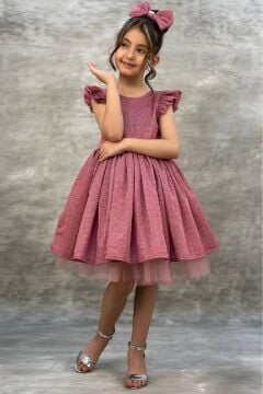 Kız Çocuk Parıldayan Pembe Elbise