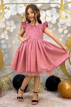 Kız Çocuk Parıldayan Pembe Elbise