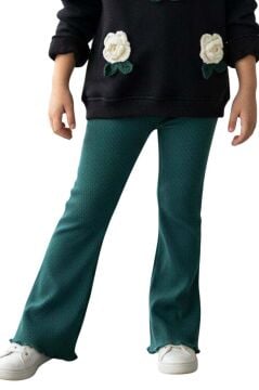 Kız Çocuk Üzeri Gül Figürlü 3 İplik Siyah Kazak Bol Kesim Skuba Kumaş Alt Üst Takım