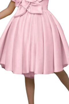 Kız Çocuk Göğsü Çiçek Detaylı Kalın Askılı Pudra Abiye